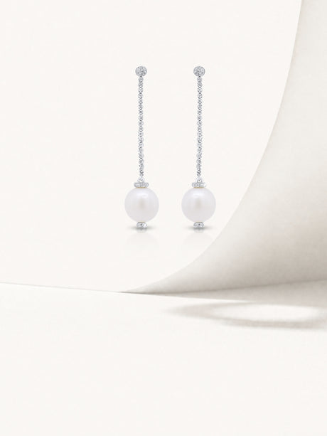 DIAMOND & PEARL DROP EARRINGS - Aubrey Gems