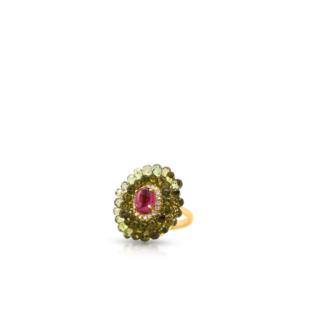 PINK TOURMALINE & GREEN SAPPHIRE COCKTAIL RING - Aubrey Gems